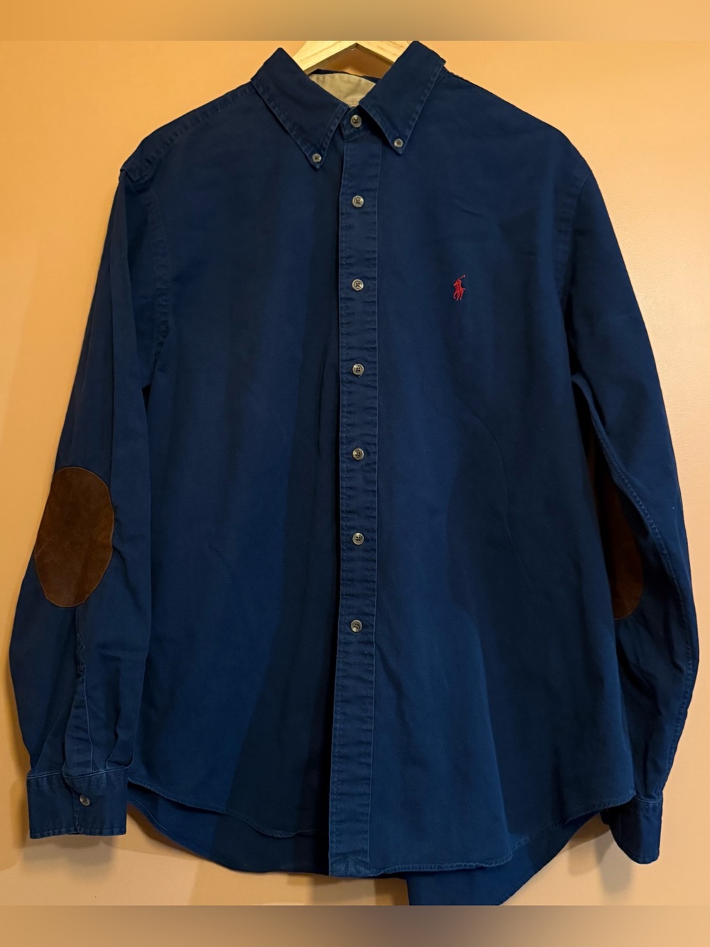 Ralph Lauren Men’s XL Navy Classic Fit Button Down Suede Elbow Patch Preppy